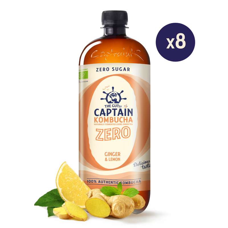 GUTsy Captain Kombucha Zero - Ginger and Lemon 8 x 1L - GutsyCaptain
